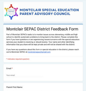 Montclair Special Education District Feedback Form