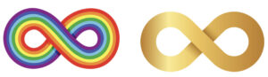 rainbow and gold infinity symbols